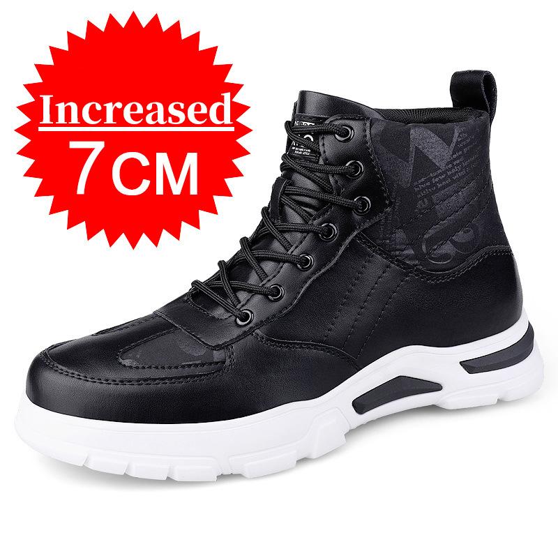 Neue Mode für Männer Stiefel Aufzug Schuhe Unsichtbare Heels 7CM Höhe Zunehmende Schuhe Mann Leder Stiefeletten Männlichen Weißen Größeren Schuhe