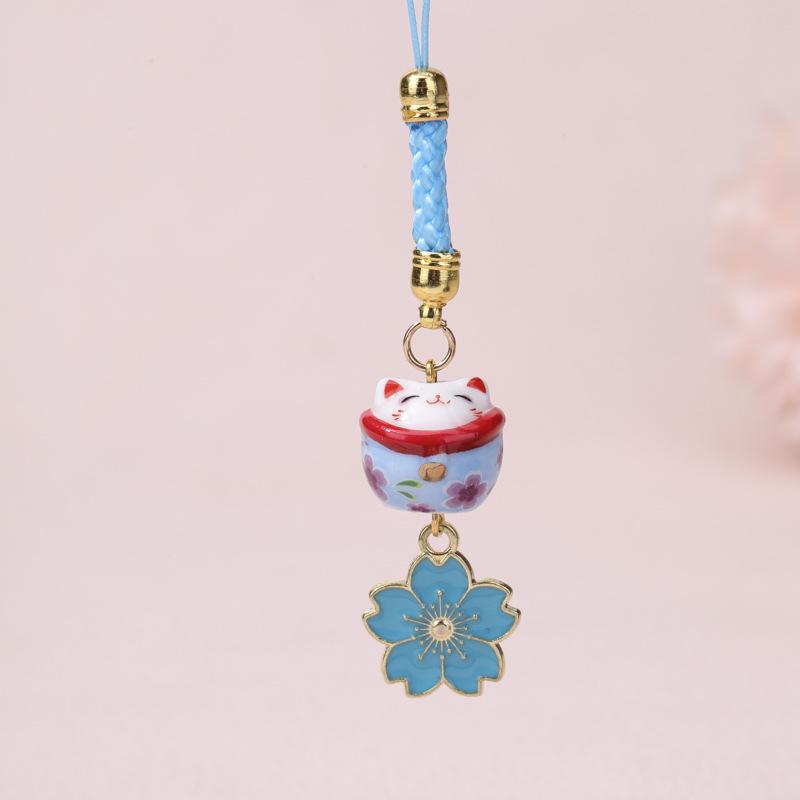 

Ceramic Cherry Blossom Scarf Lucky Cat Mobile Phone Strap Keychain Creative Cute Colorful Bead Backpack Pendant Accessories