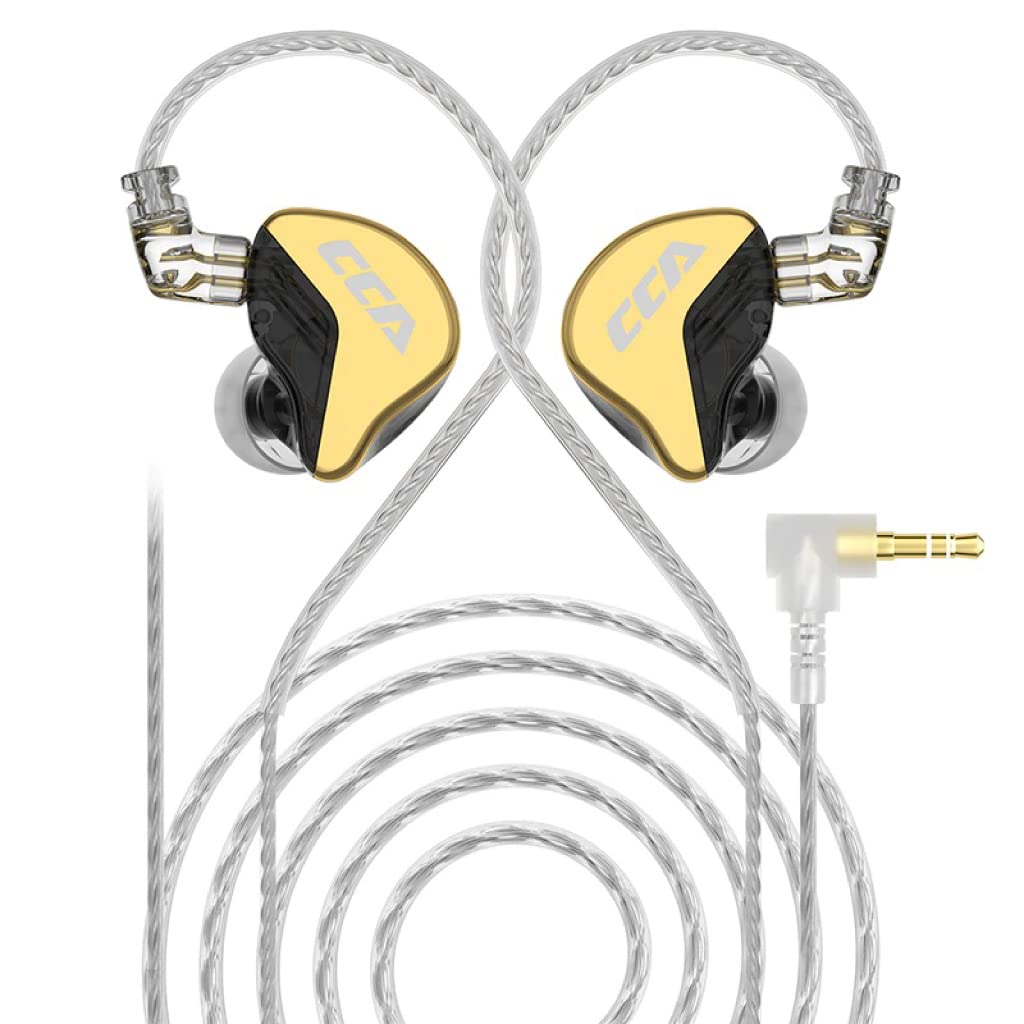 Hifi Kingdom CCA CRA+ Ultra-Thin Diaphragm 10mm Dynamic Wired Earphones with 0.75mm Gold-Plated Double Needle Pins in-Ear Monitors (GOLD) (With Mic)