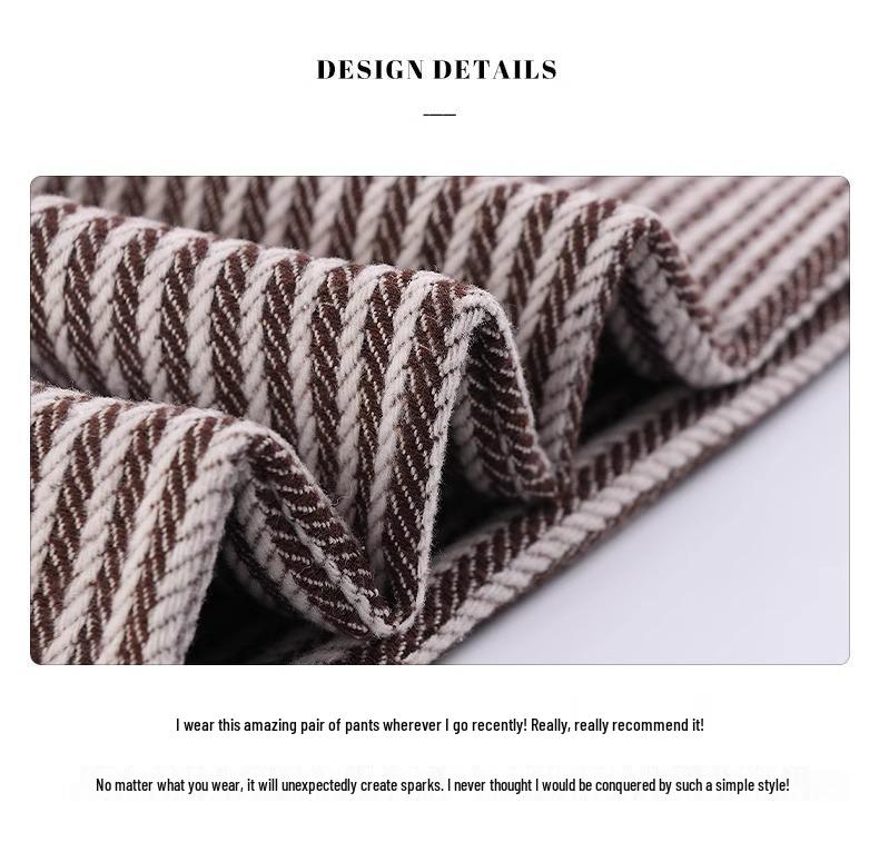 High Waist Pinstripe Wool Wide Leg Pants for Petite Women - Korean Style, Brown, Fall/Winter