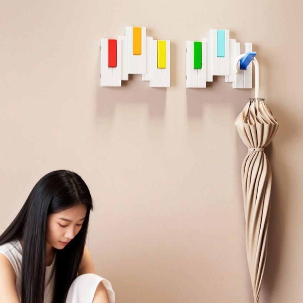 Piano Key Shaped Wall Mounted Coat Rack Colorful Space Saving Art Clothes Hook No-drill Foldable Wall Hook Bedroom Wall