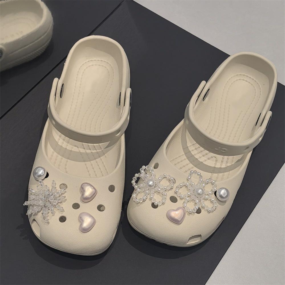 1Set New Pearl Bow Buckle Crystal Mary Jane Ballet Shoe Charms with Flower Beads Shoe Decoration Accessories