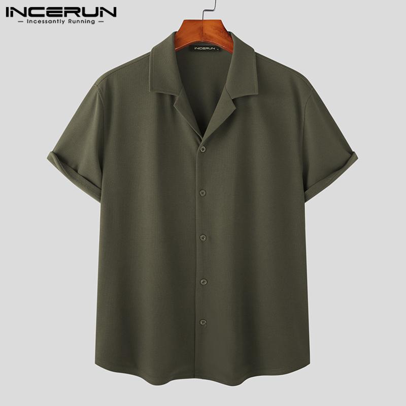 

INCERUN Летние тонкие мужские однотонные рубашки с короткими рукавами 2XL