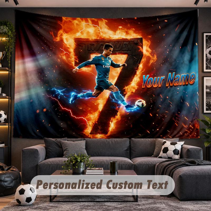 Wall Hanging Tapestry Custom NameCristiano Ronaldo Pattern Personalized Printed Fabric Wall Decor