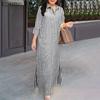 ZANZEA Women Casual Turn Down Collar Loose Short Sleeve Stripe Shirt Dress