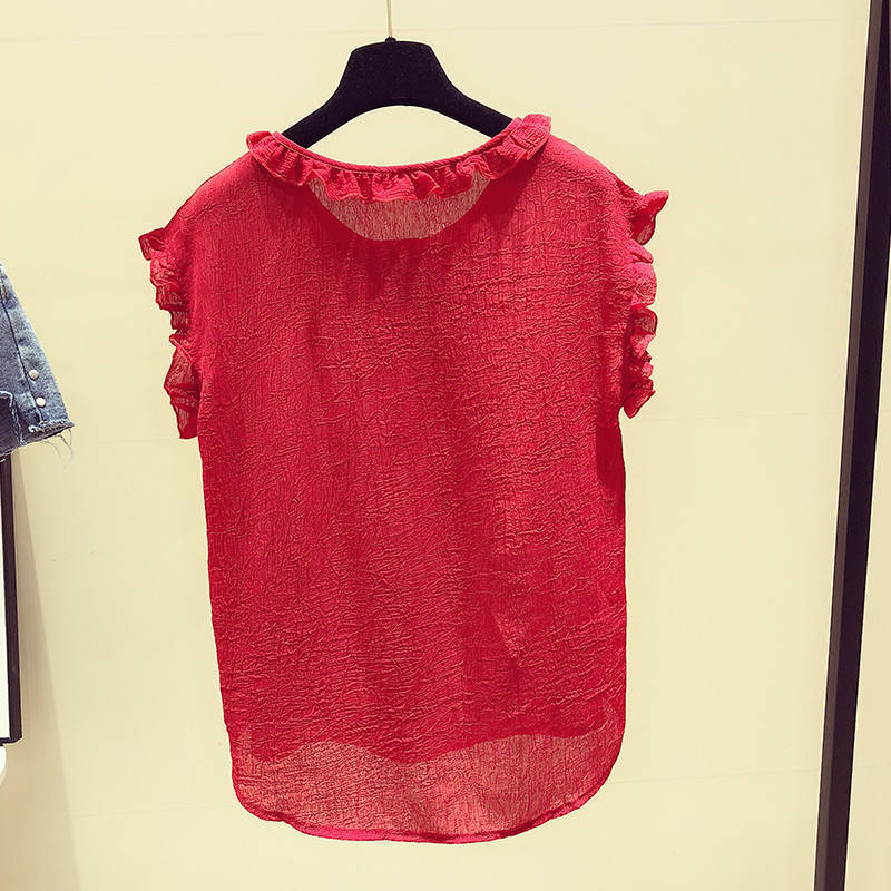 Sladká a krásná šifonová vesta s tílkem s volánem ve tvaru lotosového listu