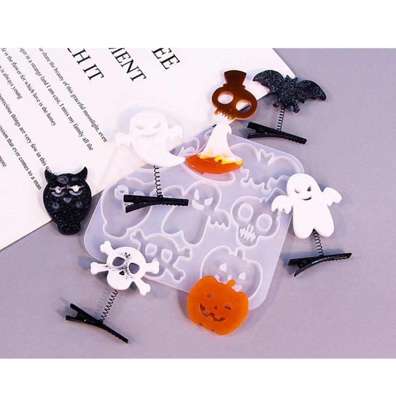 Halloween Pendant Silicone Mold Personalized Skull Pumpkin Earrings Pendants Resin Molds with Hair Clips Accessory DIY