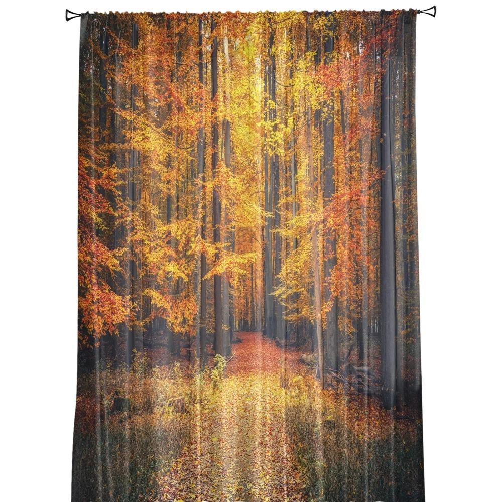 Herbst Park Wald Sheer Vorhänge Wohnzimmer Fenster Tüll Vorhänge Für Schlafzimmer Küche Home Dekoration Voile Vorhänge