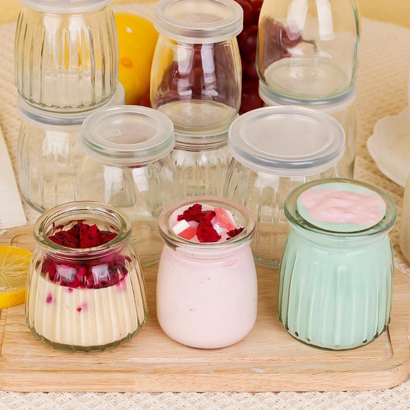100/150/200ML Pudding Glass Bottle with PE Lids Clear Jars for Yogurt Jam Honey Home Kitchen Baking Accessories Creative Gifts