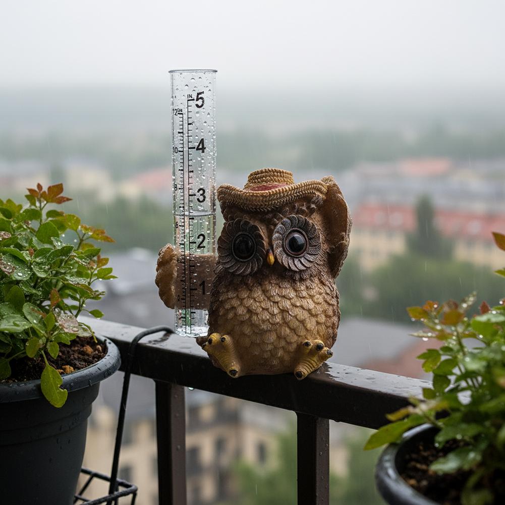 Resin Animal-Shaped Rain Gauge With Tube Creative Resin Rain Gauge Sculpture Outdoor Garden Decorative Ornament