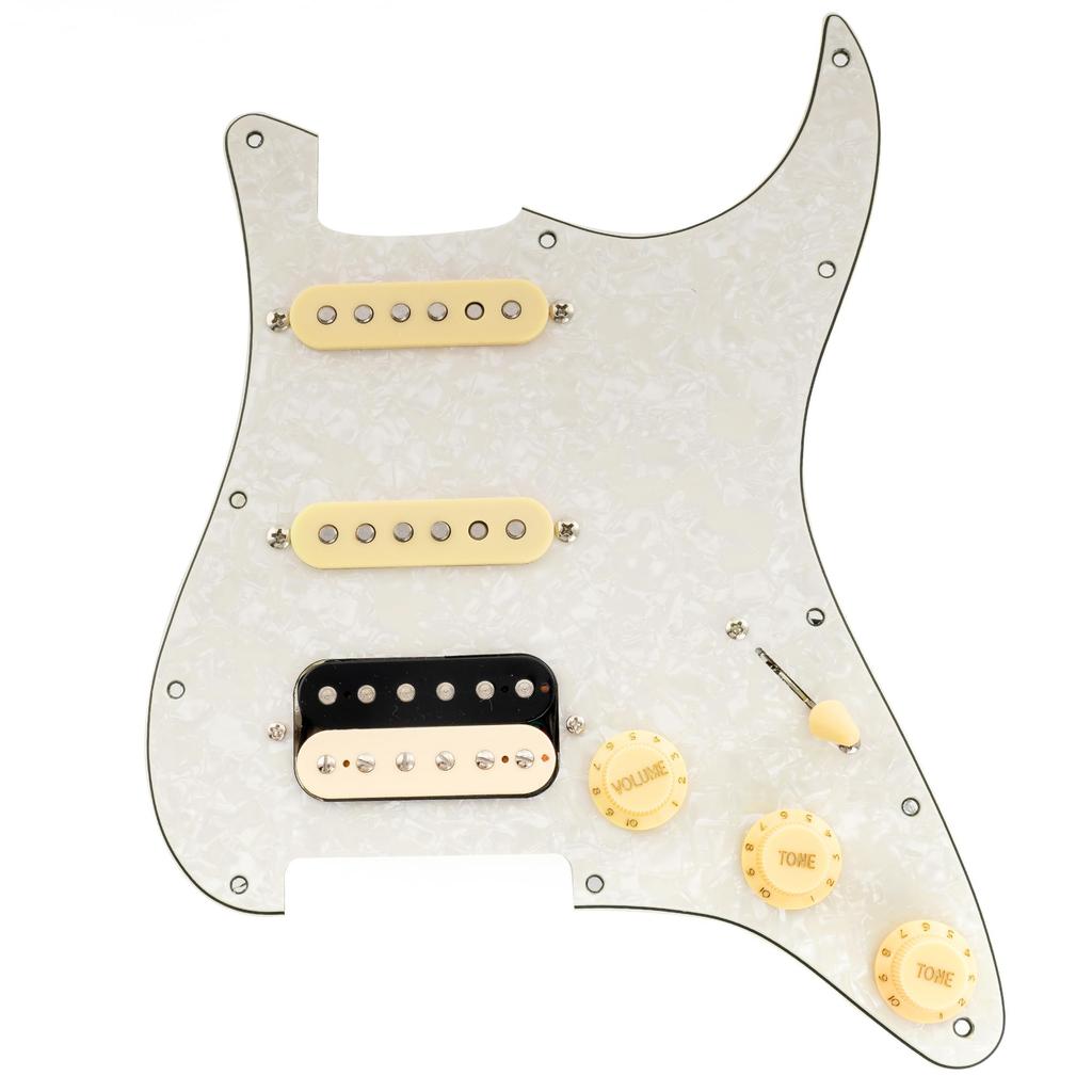 Musiclily Pro SE Prewired Pickguard Alnico 5 Pickup and 5WAY Super Switch Set for ST Strat Electric Guitar 4 Ply Aged White Pearl ST-HSS-60SE