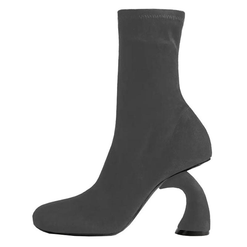 Fashion New 9cm Irregular High-heel Black Red Short Boots European American Autumn Winter Fashion High Heels Ankle Women Boots Sizes 43