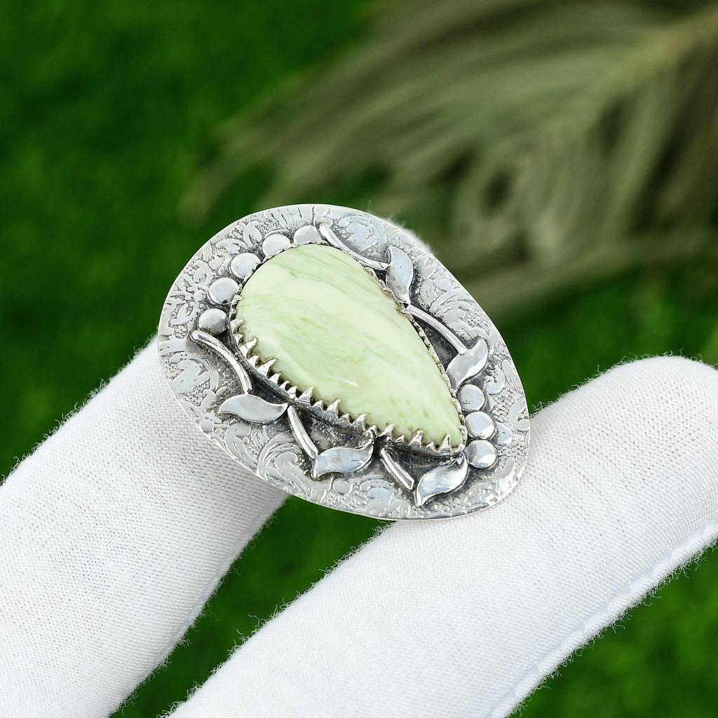 Natur Serpentin Edelstein Anhänger Grün 925 Sterling Silber Indischer Schmuck