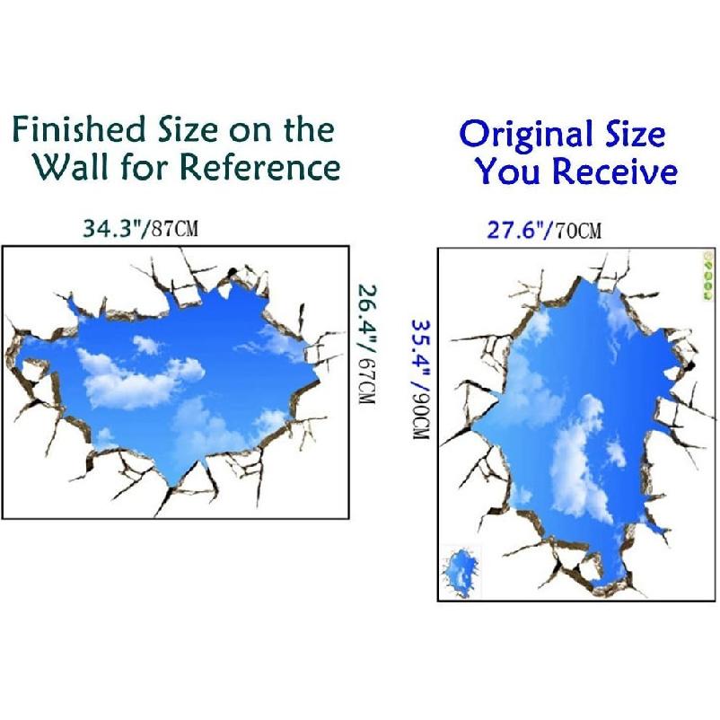 U-Shark® 3D Self-Adhesive Removable Break Through The Wall Vinyl Wall Stickers/Murals Art Decals Decorator (Blue Sky(27.6" X 35.4"/ 70cm*90cm))