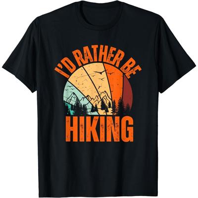 LUjiu I'd Rather Be Hiking Mountain Sunset Funny Nature Camping T-Shirt