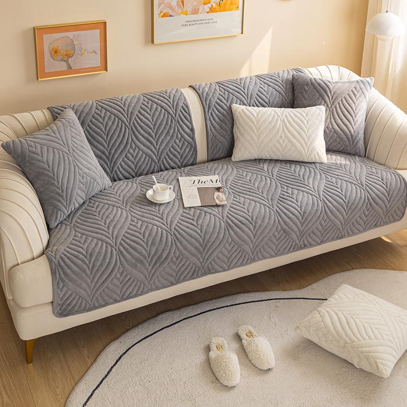 Zimowa pluszowa poduszka na sofę na każdą porę roku, skórzana poduszka antypoślizgowa z tkaniny, nowoczesna prosta narzuta na sofę z pogrubioną osłoną