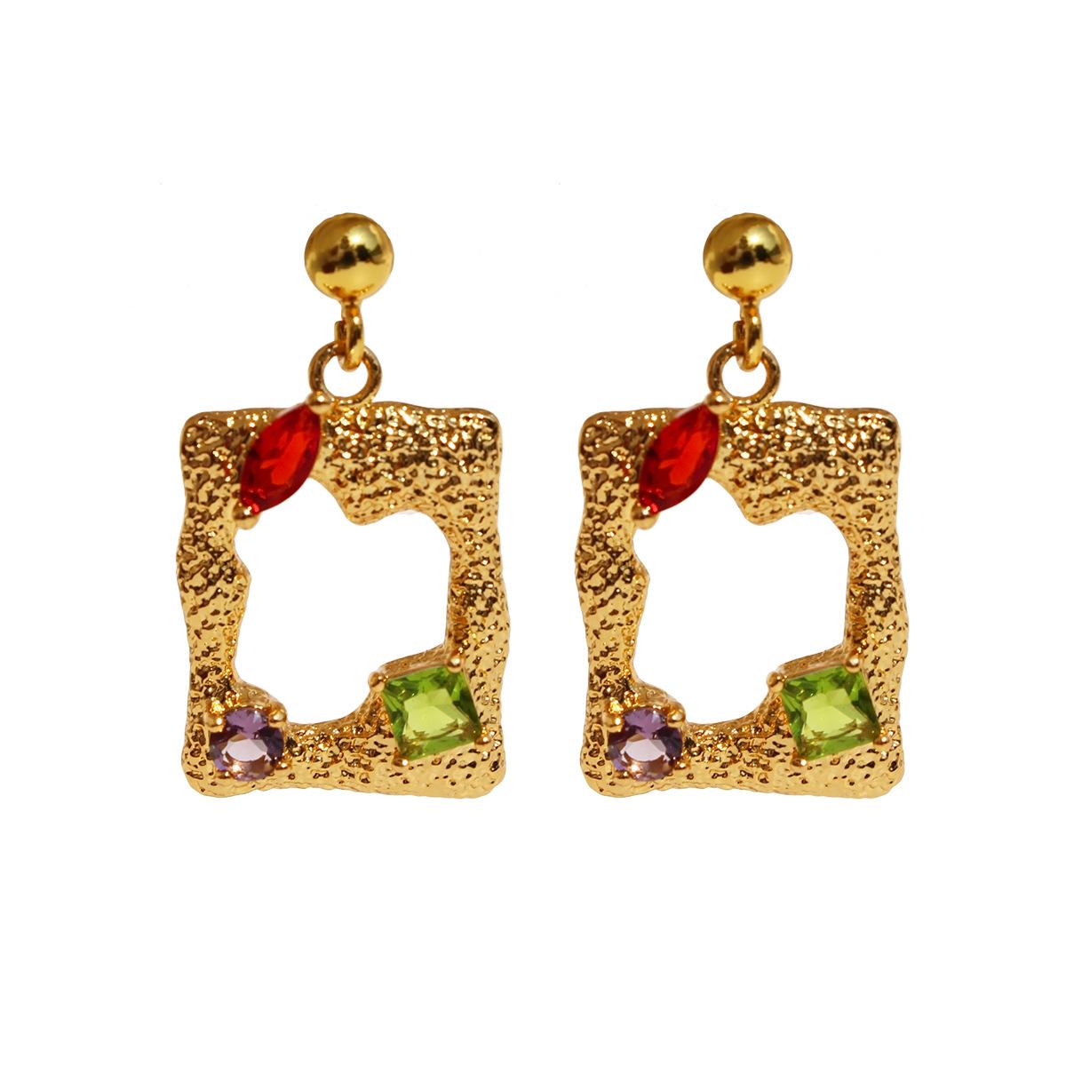 

Дизайн Sense Ретро Нерегулярная Текстура Фото Рамка Серьги Геометрические Модные Цветные Цирконовые Серьги Женские 568