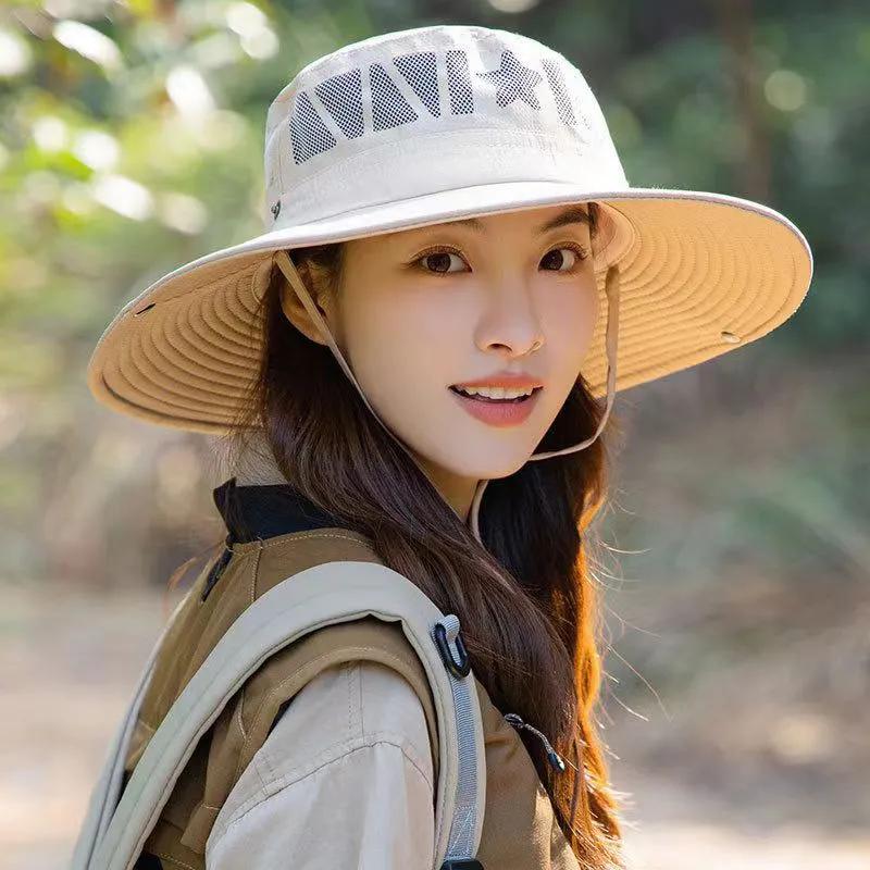 WTEMPO Solid Color Hollow-out Sunmer Hats Cowboy Bucket Hats Outdoor Hiking Fishing Sun Hats UV Breathable Hats