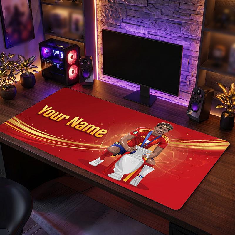 Tappetino per Mouse Grande Personalizzato Lamine Yamal, Stampa Testo Nome Personalizzato, Tappetino da Scrivania Antiscivolo con Logo Calcio, Regalo per Gamer