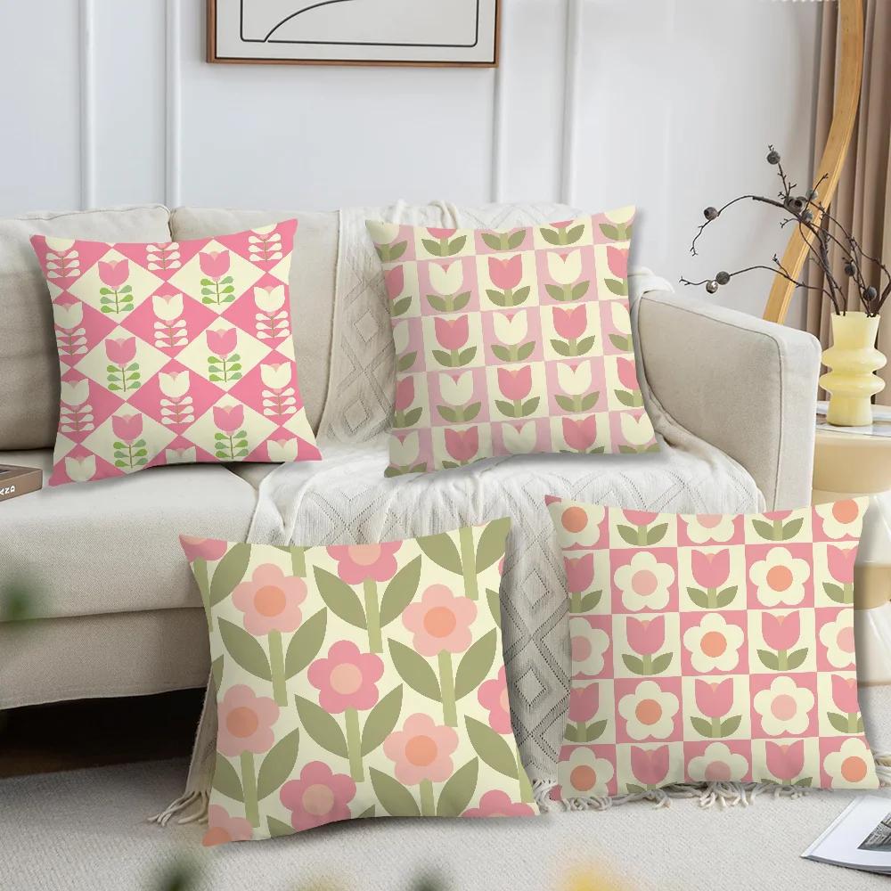 Flowers Soft Comfortable Cute Pillow Case Nordic For Sofa Living Room Home Office Decor Protective Style Tulip Covers