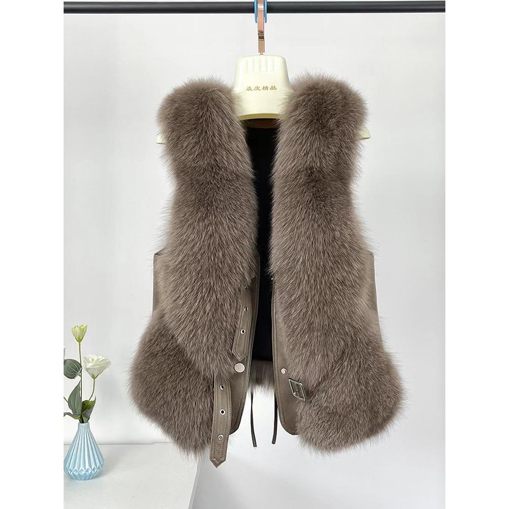 

Кожаный жилет женский короткий осенне-зимний имитация лисьего меха плюс хлопок высококачественный стеганый жилет куртка женский лисий мех новый L