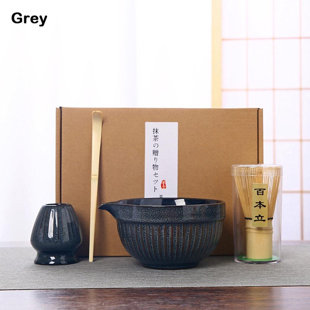 

4 шт. Традиционный бамбуковый керамический японский набор для чая матча. Многоразовая пиала для матча пищевого класса. Безопасный венчик для зеленого чая. серый
