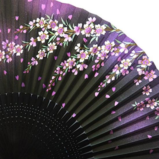 Kimono Doftande Vikfläkt med Svartfärgad Medium Snideri och Design av Hängande Körsbärsblommor [Stilfull Iroha] Dam