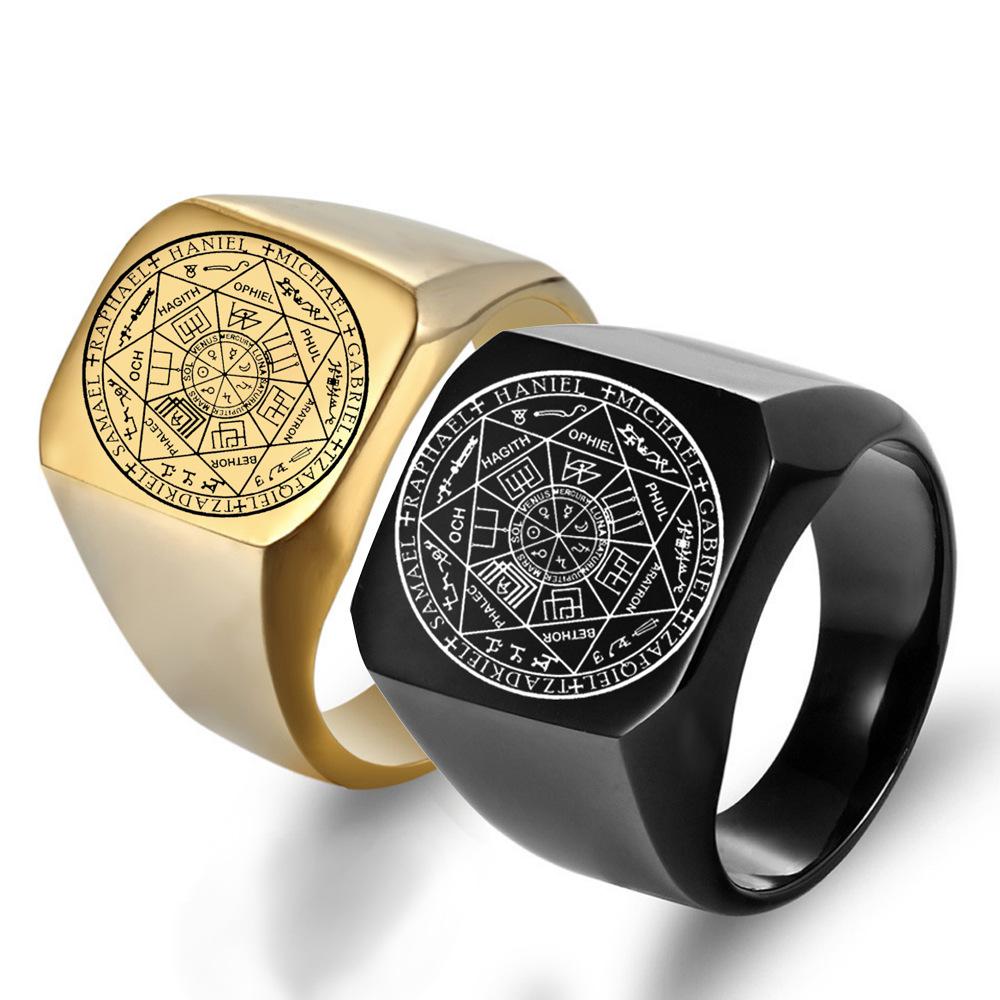 De Zegels van De Zeven Aartsengelen Ringen Bescherming Amulet Zegel Salomo Kabbala Heren Dames Roestvrij Staal Gepolijste Band Cadeaus