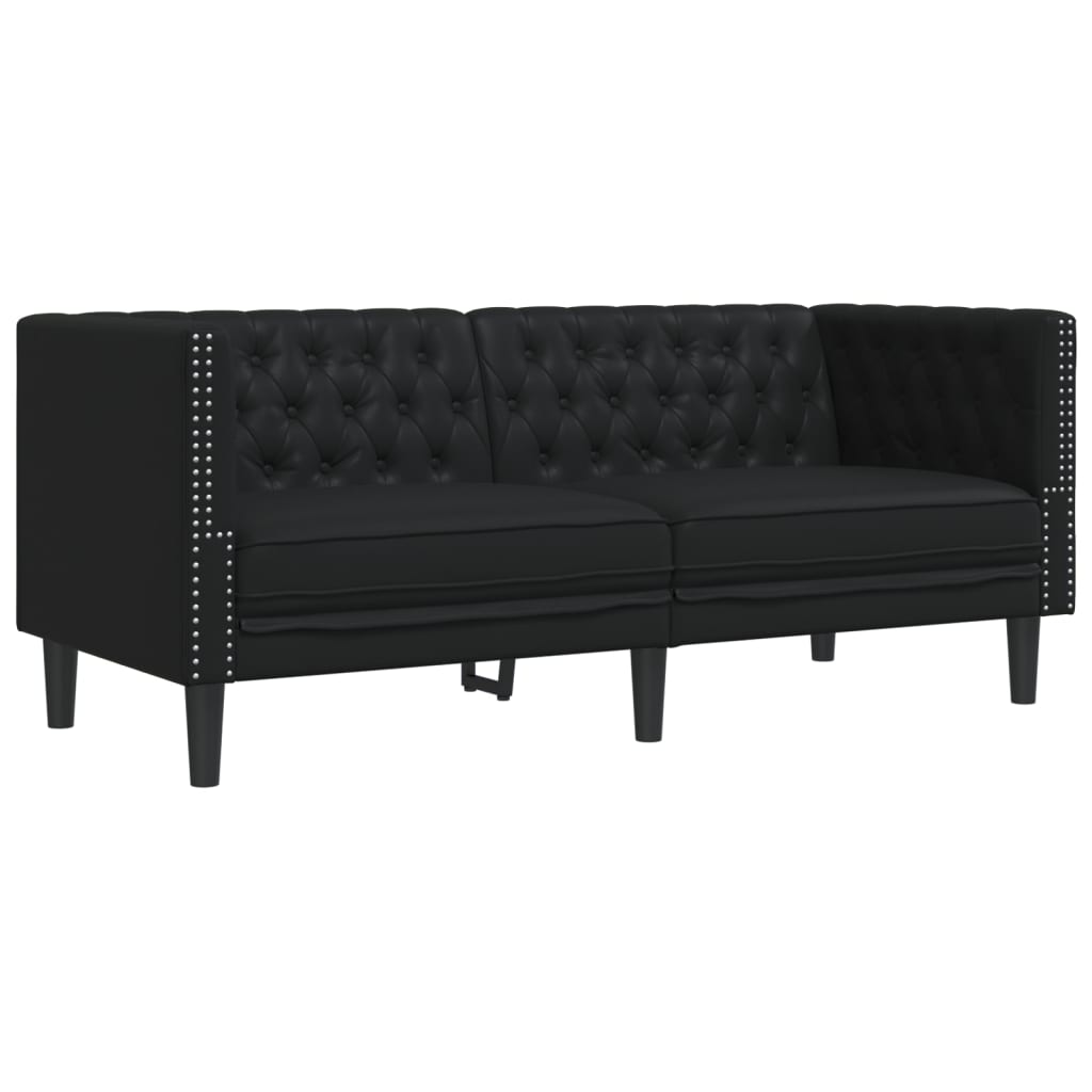 Vidaxl 3-Cz. Chesterfield Lounge Set, Black, Faux Leather