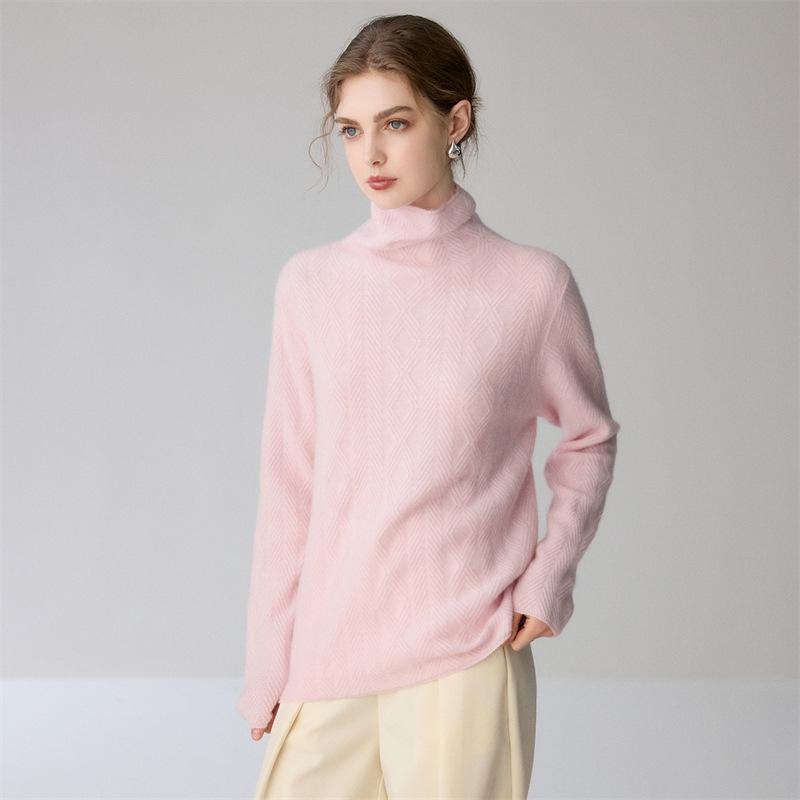 Women's Heavyweight Cable Knit Cashmere Mock Neck Sweater - Loose Pullover Base Layer for Autumn/Winter Fashion