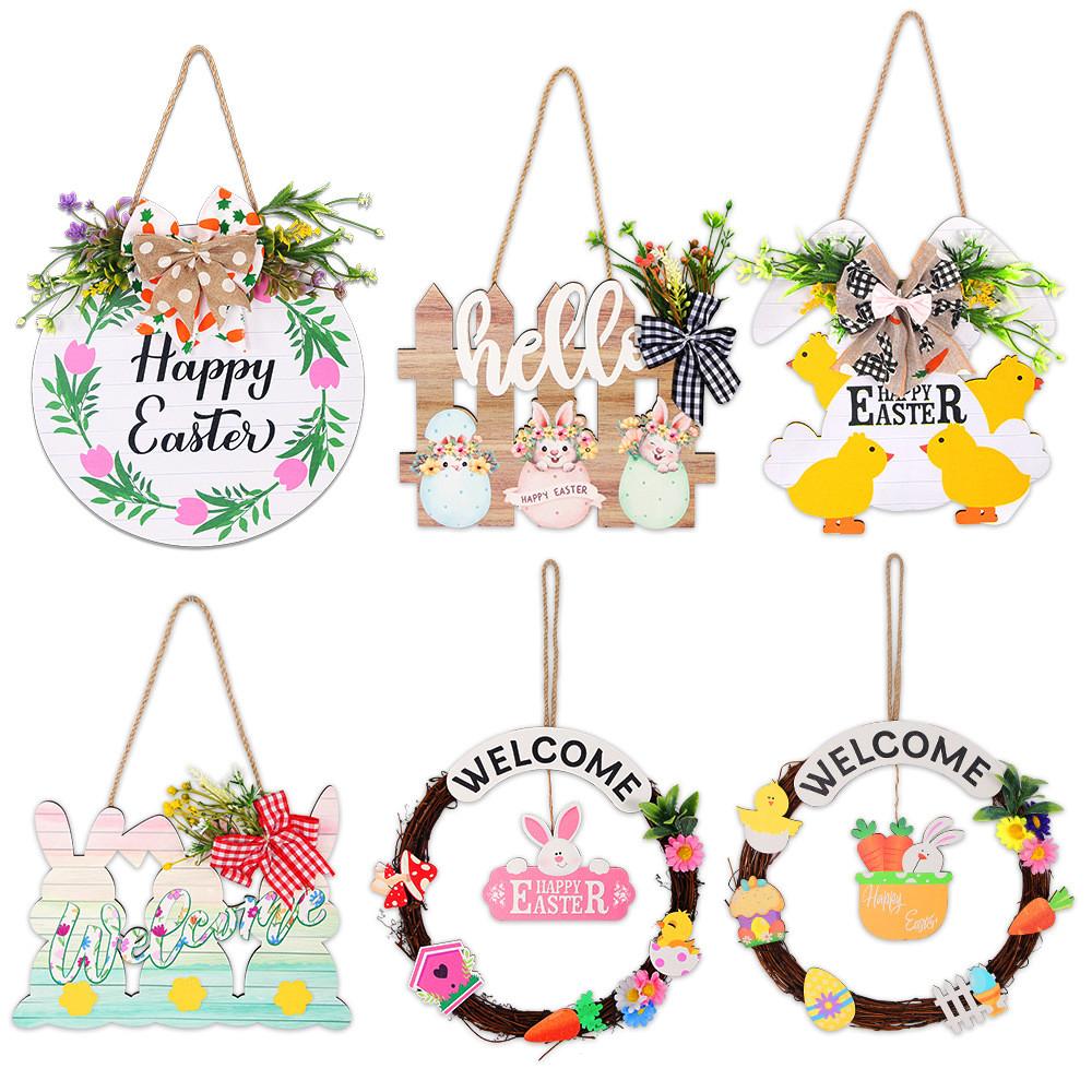 Cheerful Easter Wooden Decoration Sign With Beautiful Rabbit Artwork And Colorful Accents Egg