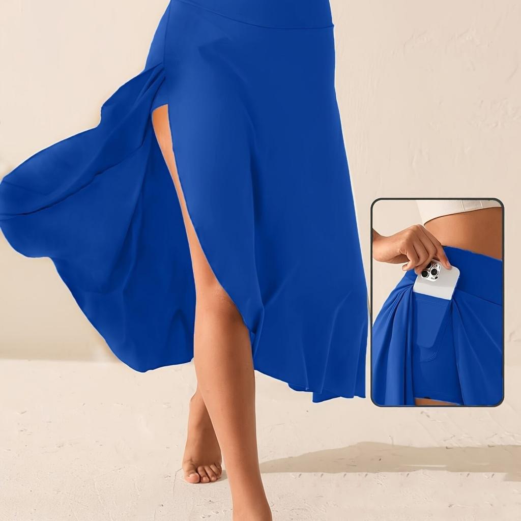 Women's Solid Color High Waist Temperament Elegant Slit Long Skirt Fashionable Slim Popular Skirt
