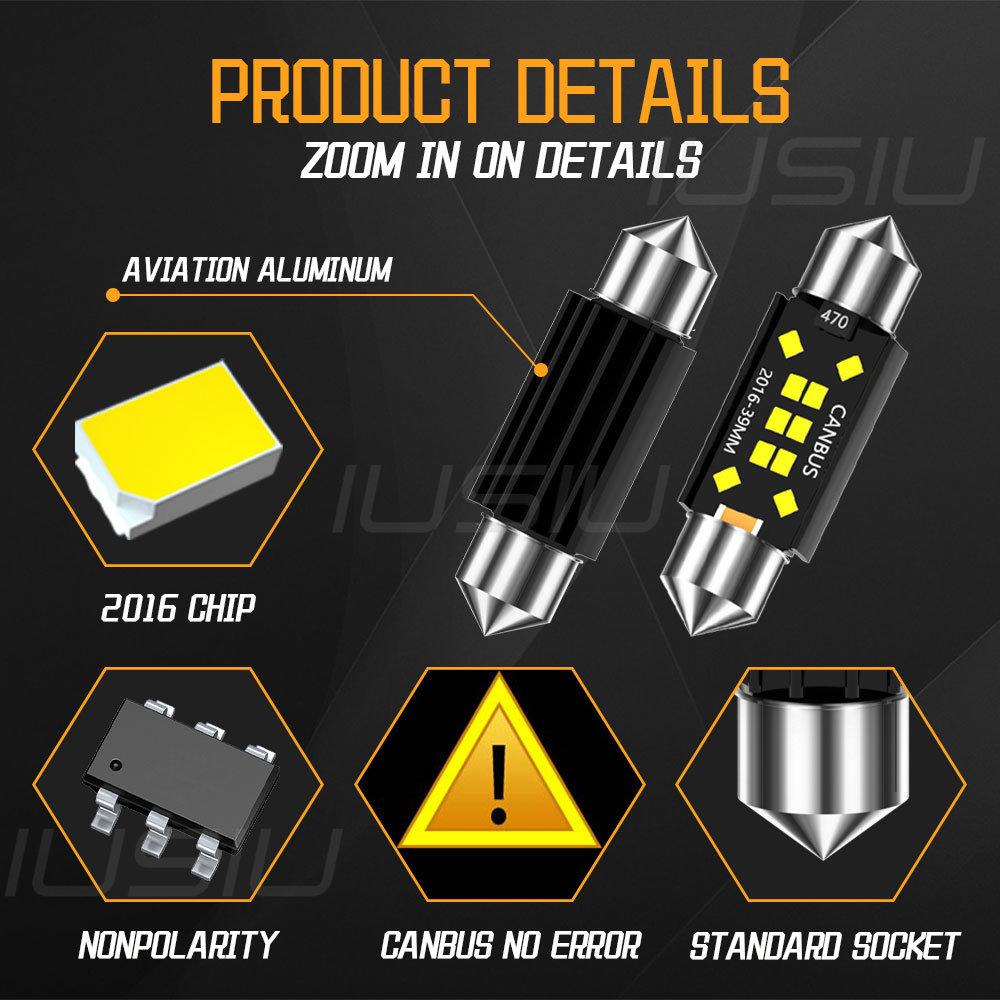 IUSIU 2PCS C5W C10W 31mm Led Festoon Bulb 36mm 39mm 41mm 31 mm SV8.5 Car Light Interior Reading Door Dome Trunk Signal Lamp 12V