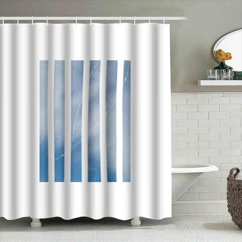 Set Tenda da Doccia Onda Blu Costiera Impermeabile Decorazione Bagno a Tema Spiaggia Oceanica Set di Fodere in Tessuto Blu Petrolio Fantasia