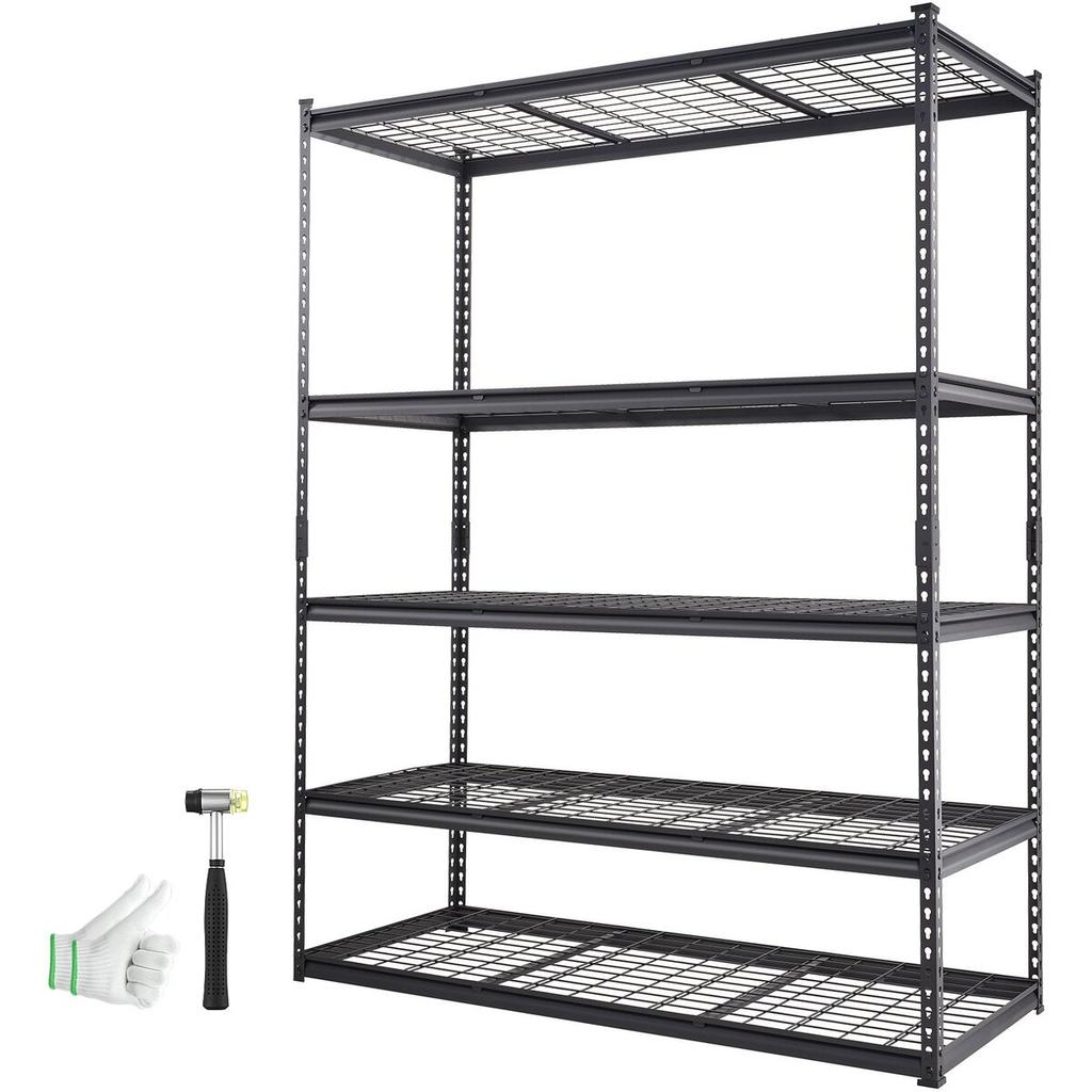 Storage Shelving Unit, 5-Tier Adjustable, 2000 Lbs Capacity, Heavy Duty Garage Shelves Metal Organizer Wire Rack, Black, 60" L X 24" W X 78" H for