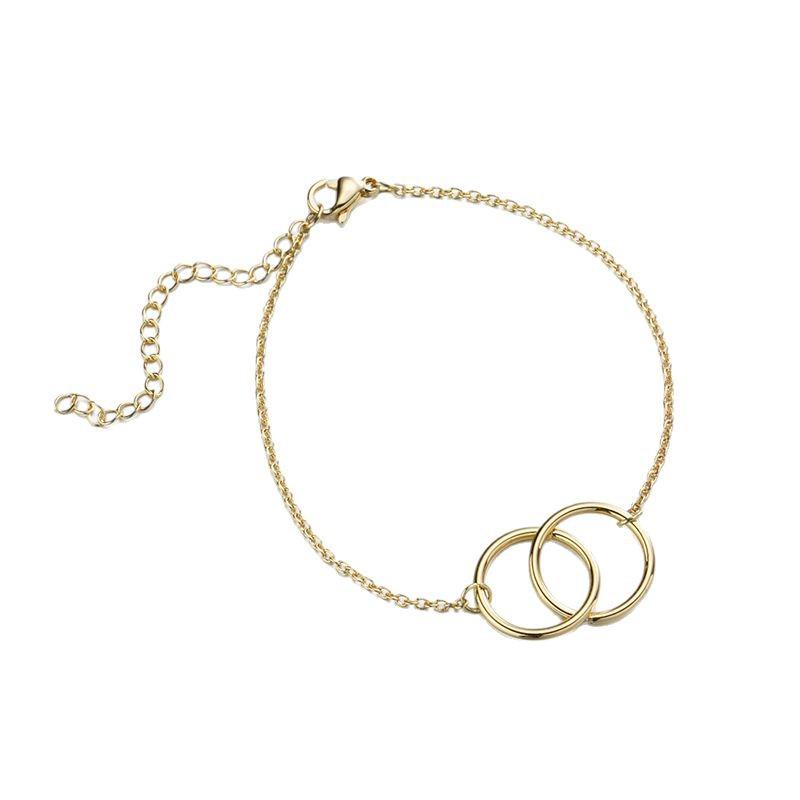 Luxe Geometrische Dubbele Ring Armband - 18K Goud Roestvrij Staal