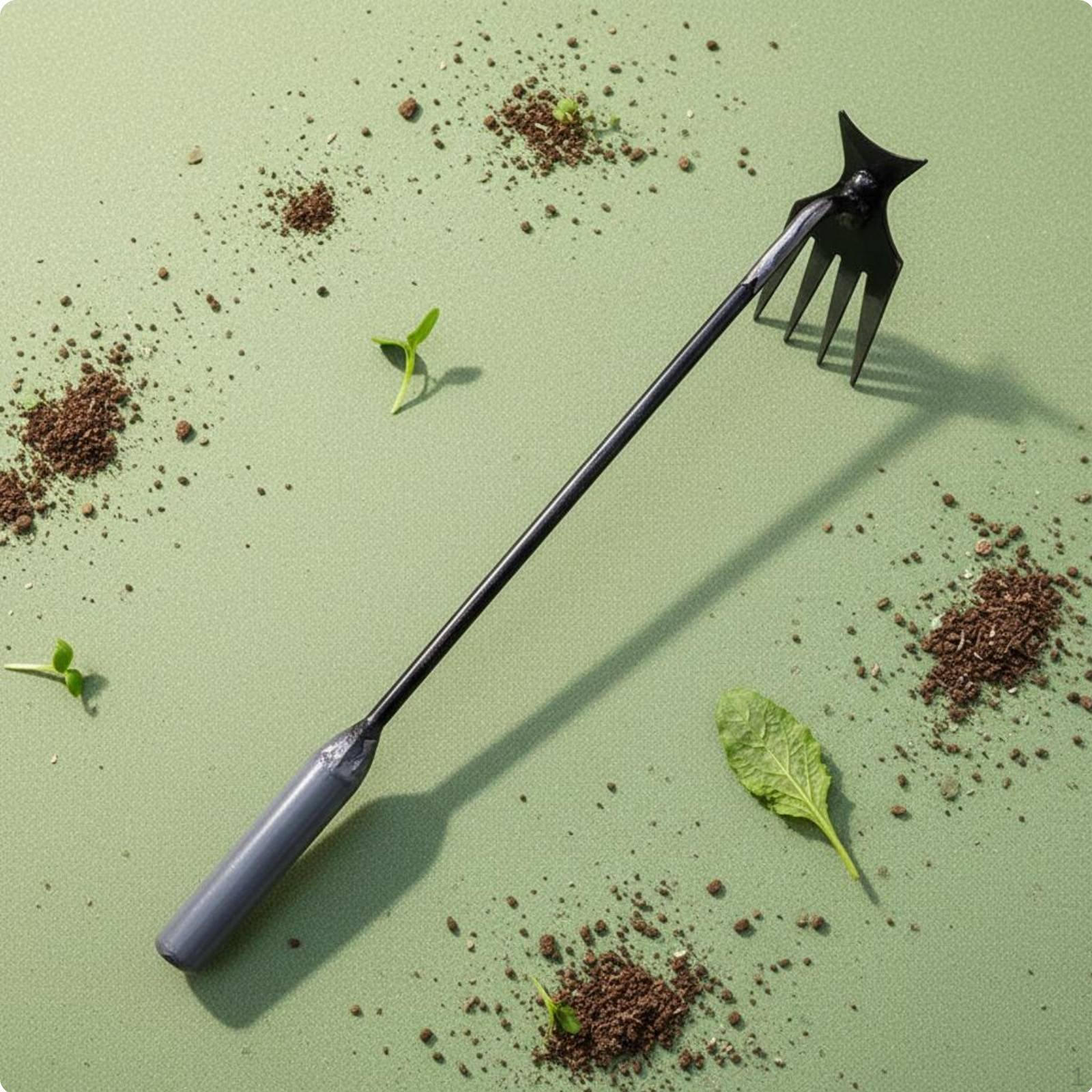 GroundClearing Weeder Rake Manganese Steel Weeding Hoe Sharp Handheld Soil Loosener for Gardeners, 4-tooth Crescent