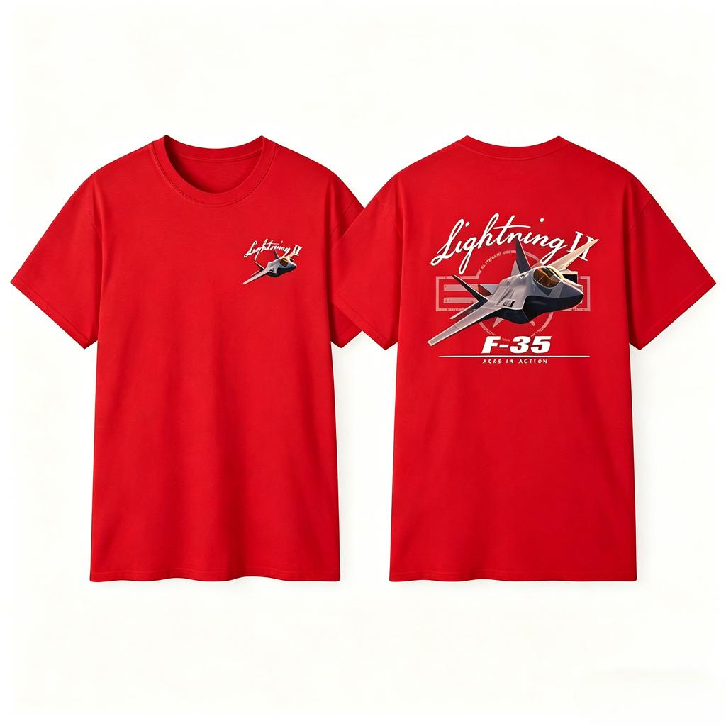 T-shirt Specifica Aereo F-35 Lightning II Streetwear Aviazione Militare Cotone Unisex Casual Grafica Caccia Top