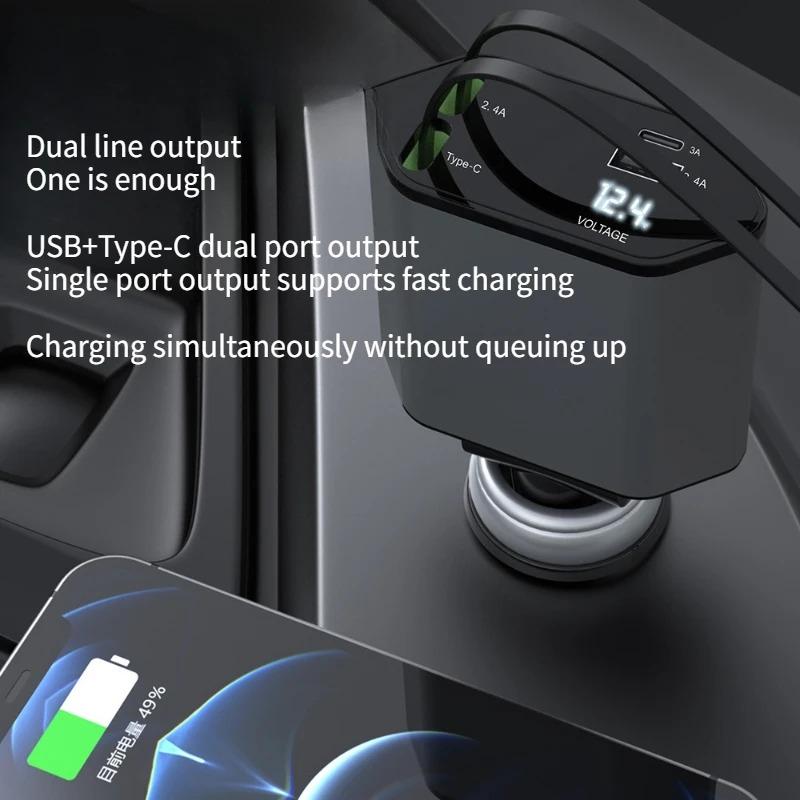 120W Car Charger Super Fast Charging Retractable One To Four Flash Charging Cigarette Lighter Suitable for Huawei for Xiaomi