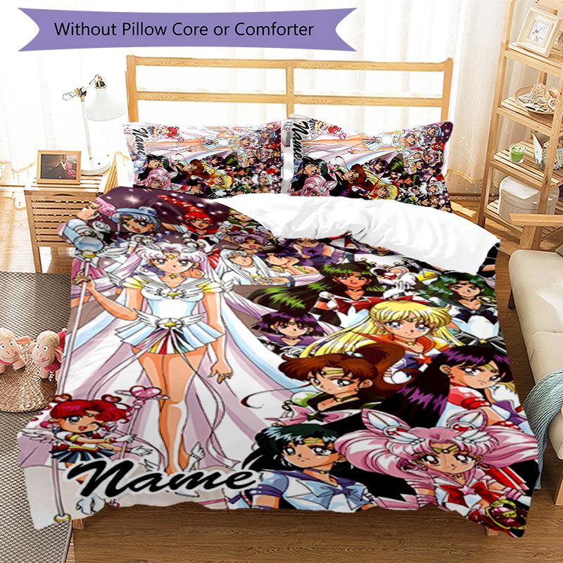 3pcs Sailor Moon 2 Cover Set - Personalized Name, HD Printed Bedding with 1 Cover and 2 Pillowcases - Perfect for Home Decor, Easy Care