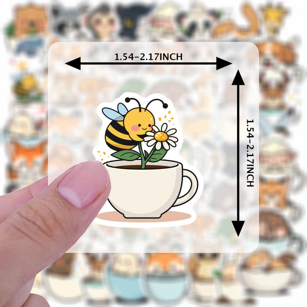 35-100pcs Animal Cup Sticker Album Scrapbooking Decoration Sticker Kawaii Stationery Teacher Reward Stickers Deco Luggage Laptop