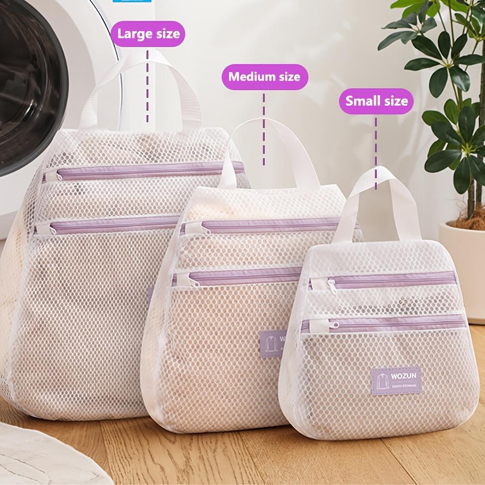1pc Double Layer Multipurpose Polyester Laundry Bag, Oval Shaped Woven Storage Net with Zipper Closure, Reinforced Handle, Breathable Mesh for Socks