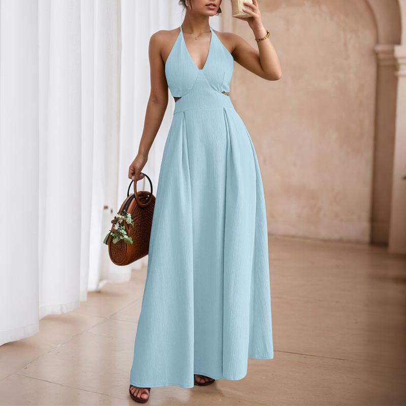 ZANZEA Women Casual Lace Up V-Neck Straps Backless Slip Dress