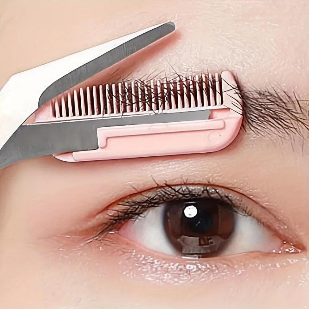 Forbicine per sopracciglia con pettine integrato, Forbicine di precisione in acciaio inossidabile per la cura delle sopracciglia, Strumento di bellezza facciale per donne