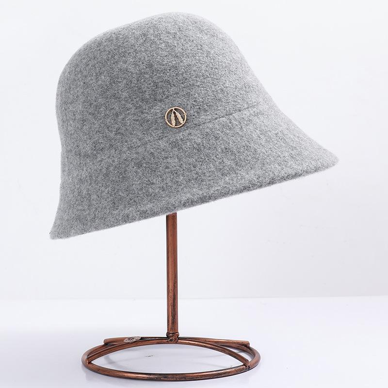 New wool basin hat women's fashion versatile bucket hat solid color face small warm bucket hat autumn and winter