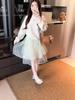 Spring 2026 Korean Style Elegant Glossy Chiffon Ruffle Skirt