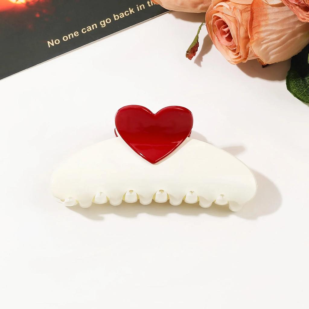 New Candy Color Love Heart 5.11" Big Size Hair Claw Clips for Women Girls Elegant Geometric Plastic Spring Summer Headwear Gift