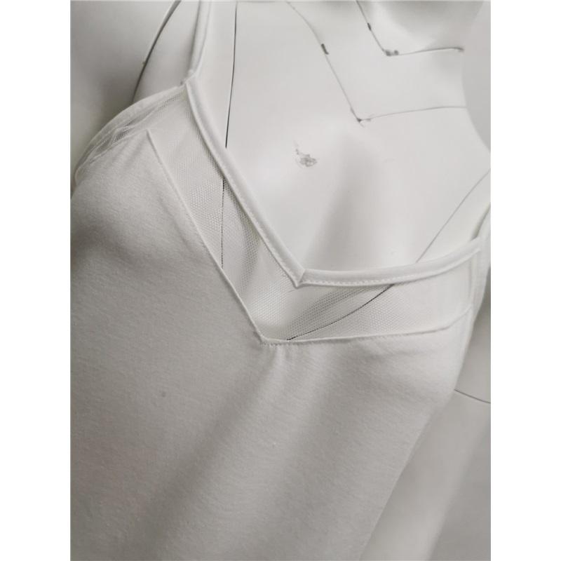 Solid Color Spaghetti Straps Mesh V-neck Splicing Camisole Small Tank Tops Female