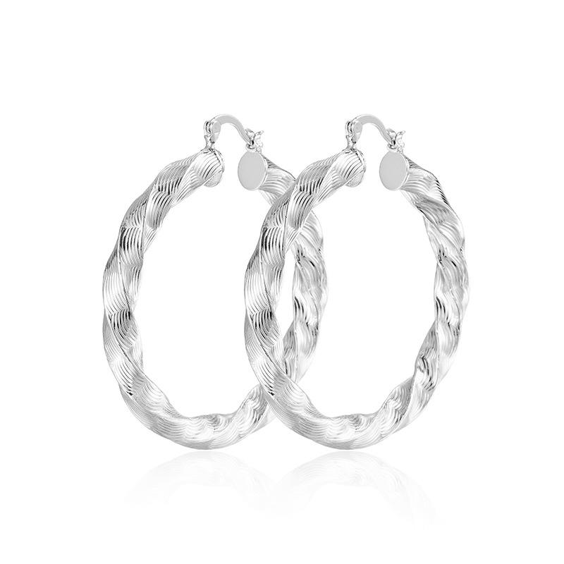 Gold and Silver Twisted Pattern Large Hoop Earrings - European Style Luxurious Fashion Accessories for Women