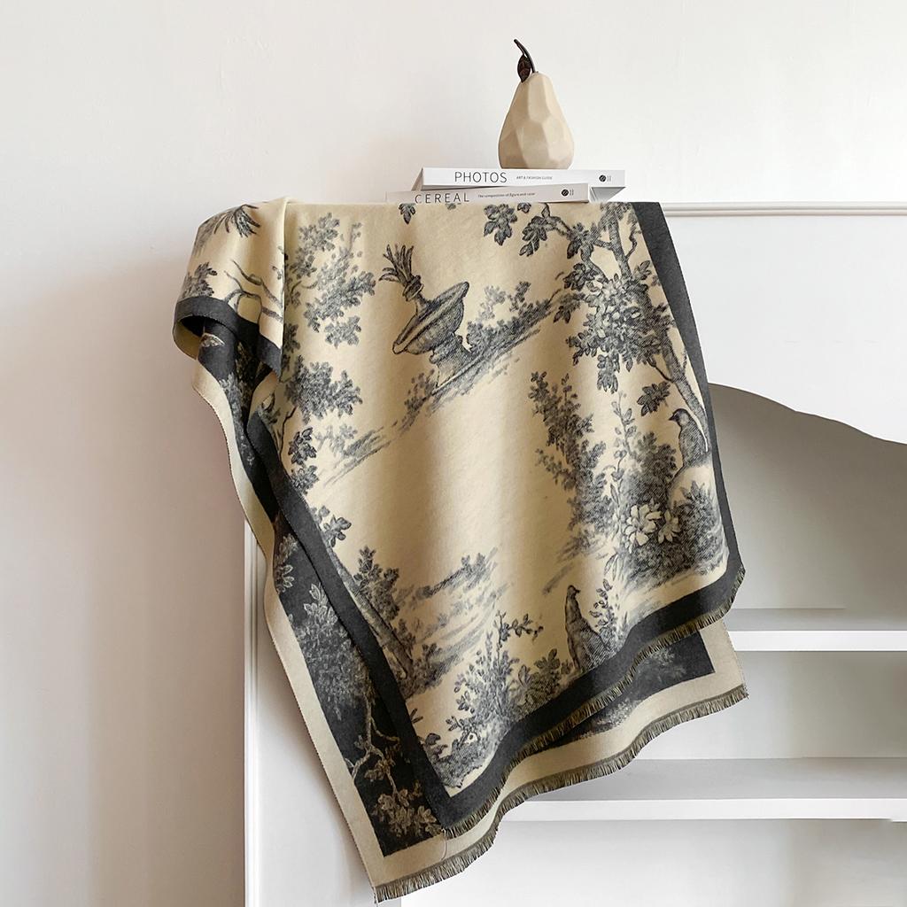 Luxury Brand Cashmere Women Floral Print Scarf Winter Warm Shawl and Wrap Bandana Pashmina Female Foulard Blanket Poncho